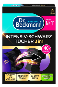 Серветки для прання Dr. Beckmann 3 в 1 для поновлення чорного кольору та тканини&nbsp;( 6 шт ) 000019 фото