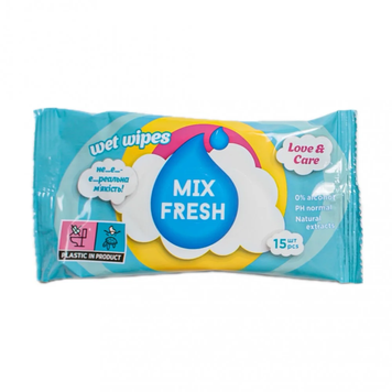 Серветки вологі mix fresh 15 шт 000596 фото